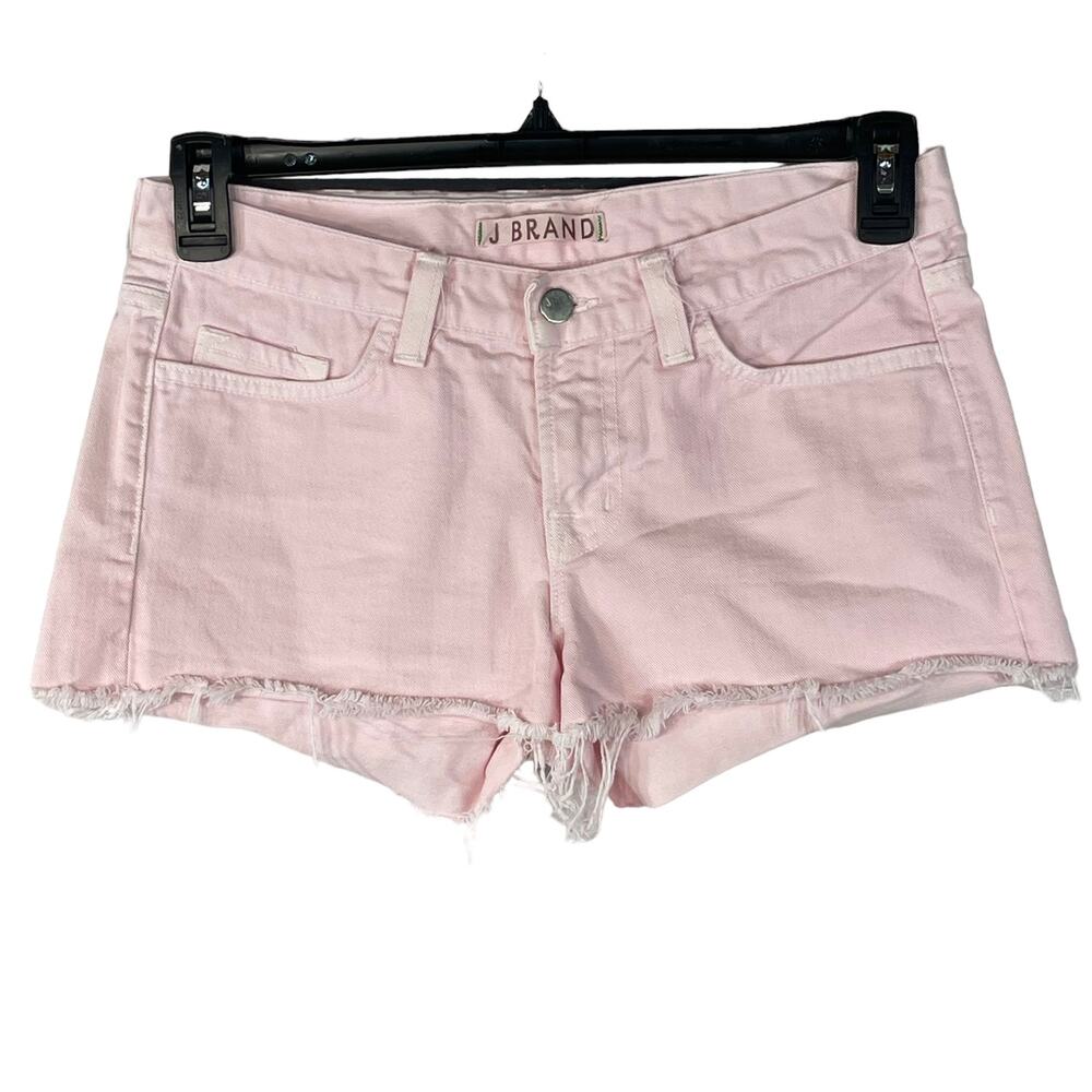 J Brand SZ 26 Cut-Off Jean Shorts Low-Rise Frayed Hems Pocket Zip-Fly Light Pink